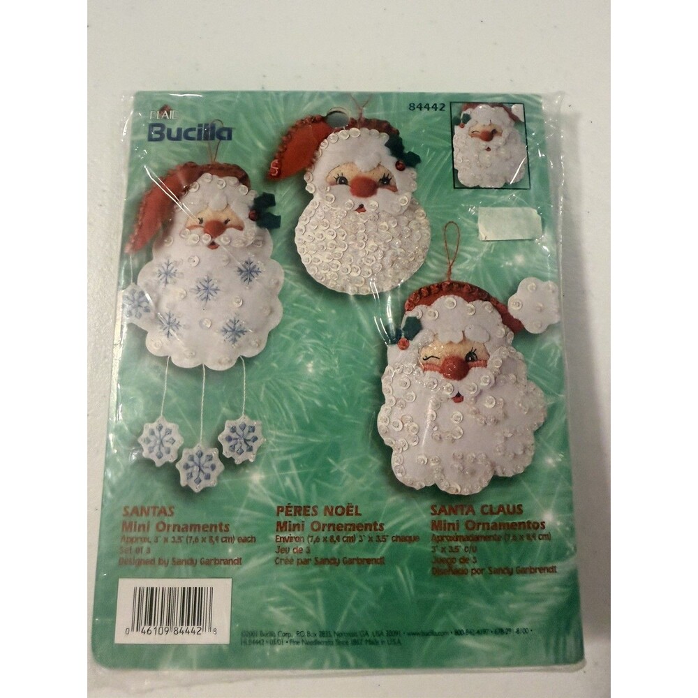 VTG Santas Mini Ornament Kit 84442 Bucilla Plaid 2001 Christmas NEW
